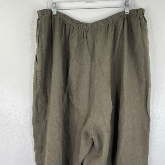 FLAX Army Green Women's Baggy Wide Leg Ankle Pants 100% Linen Size 3X Lagenlook - Picture 5 of 14